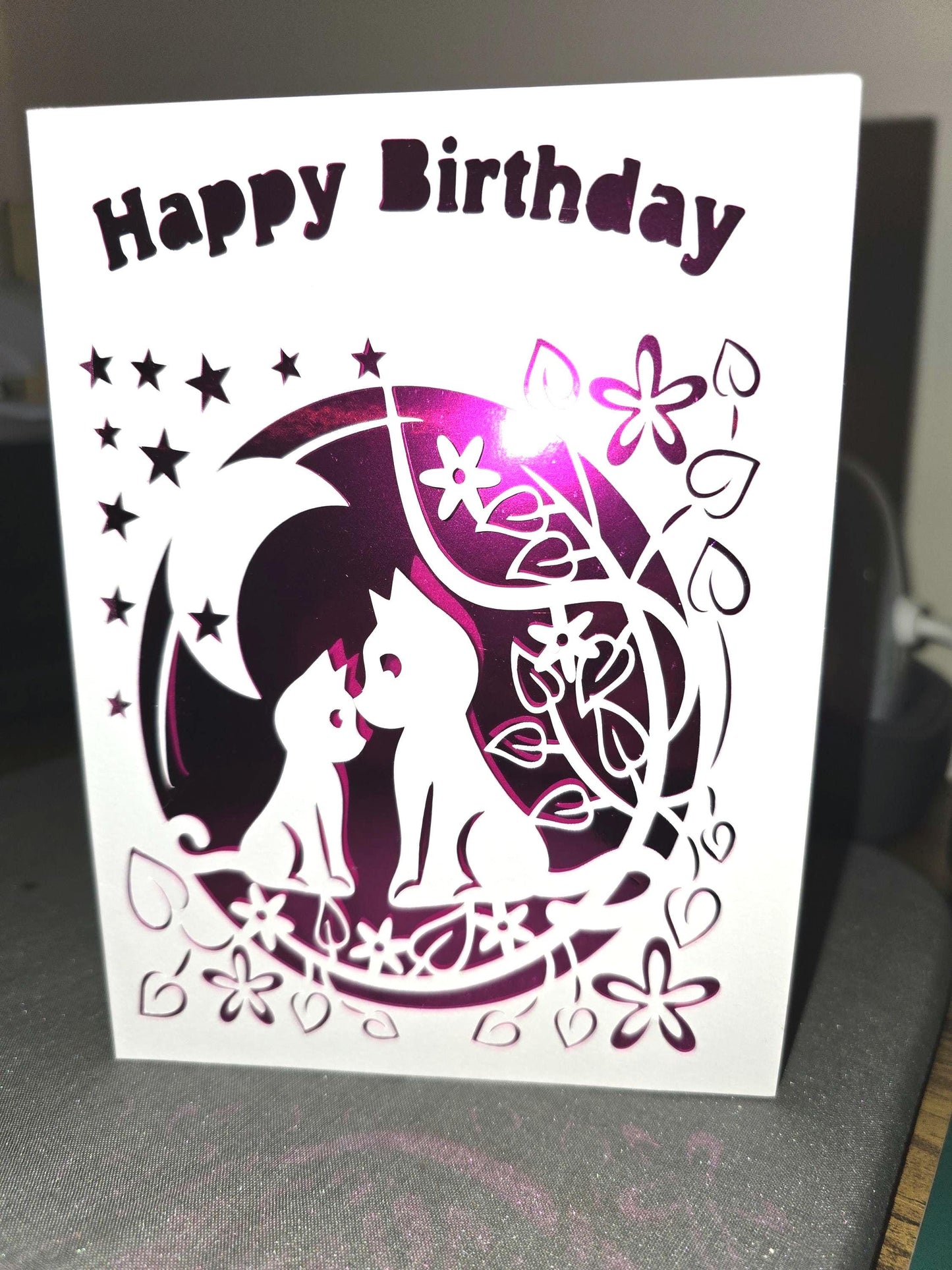 Happy Birthday Cat,Stars,Moon Card