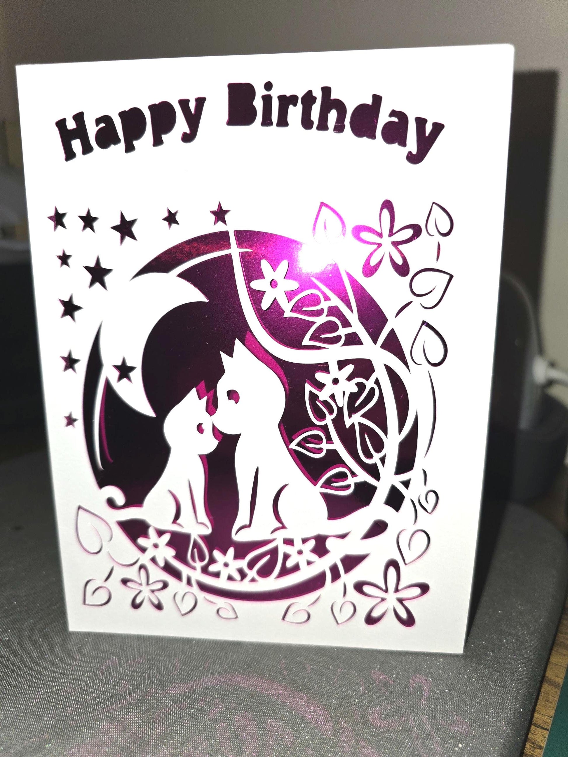 Happy Birthday Cat,Stars,Moon Card