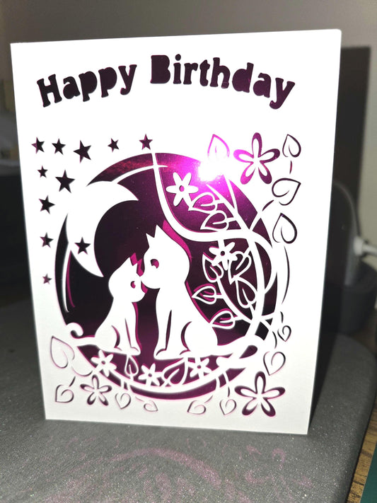Happy Birthday Cat,Stars,Moon Card